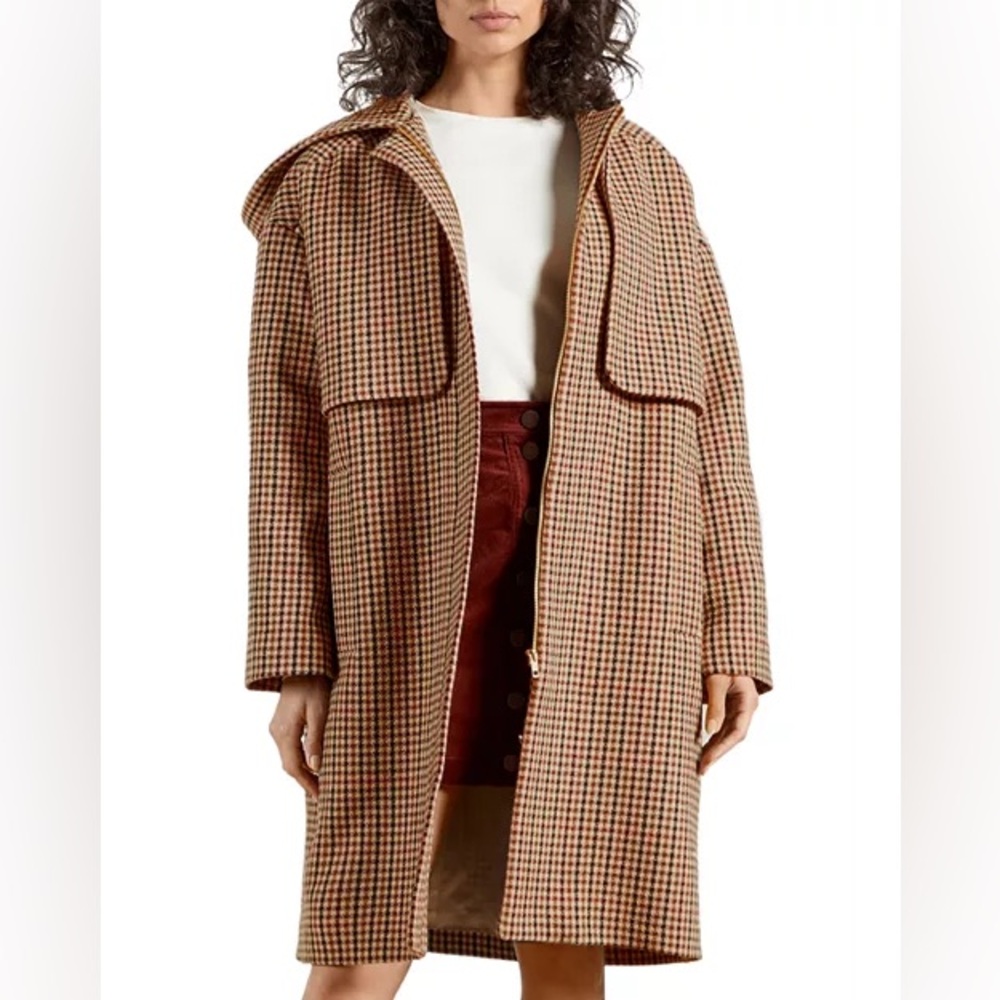 Ted Baker Made in Britain Hooded Check Coat Size 3 (US size 8)